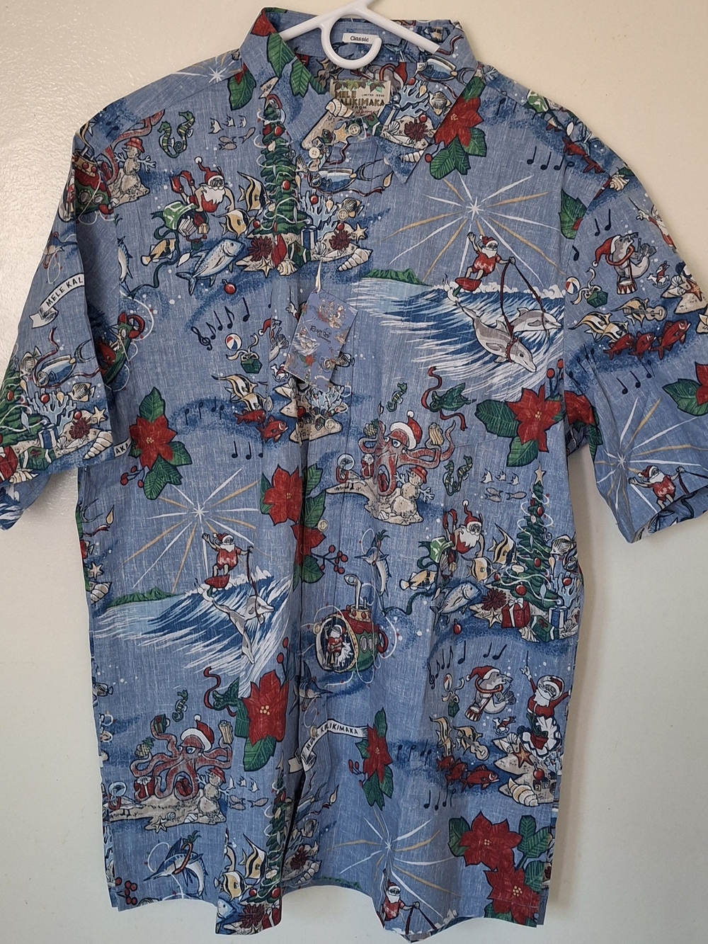 Reyn Spooner Men's "HAWAIIAN CHRISTMAS" 2024 MELE KALIKIMAKA TF Blue Shirt - Picture 4 of 7